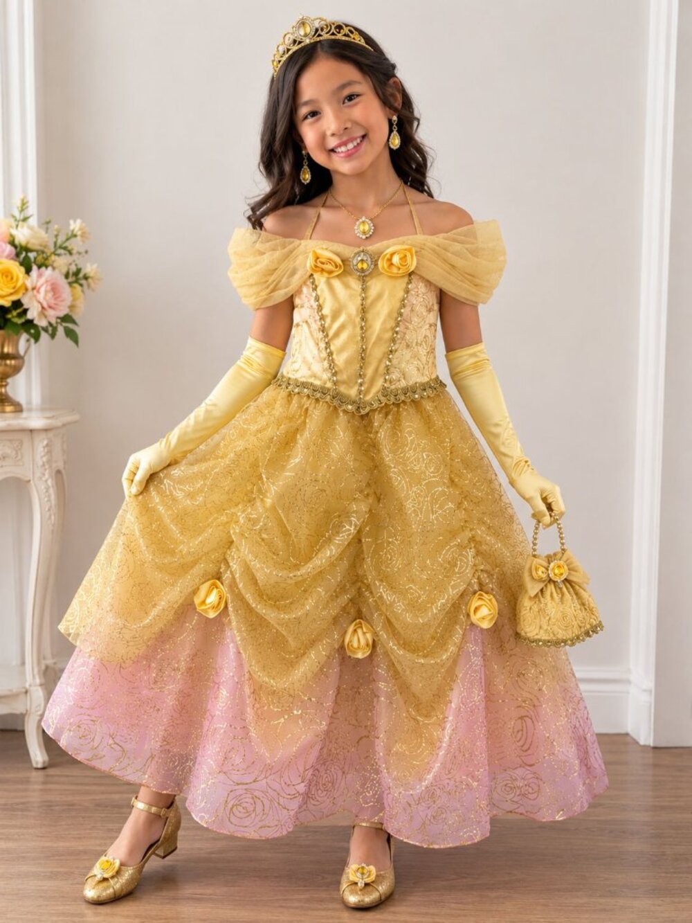 DISNEY STORE GIRLS BELLE PRINCESS COSTUME DRESS GOWN